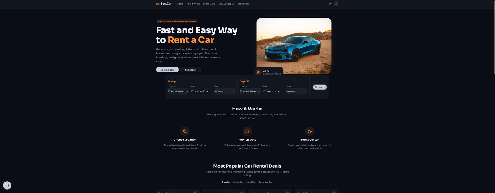 BestCar homepage on desktop showing the vehicle inventory grid