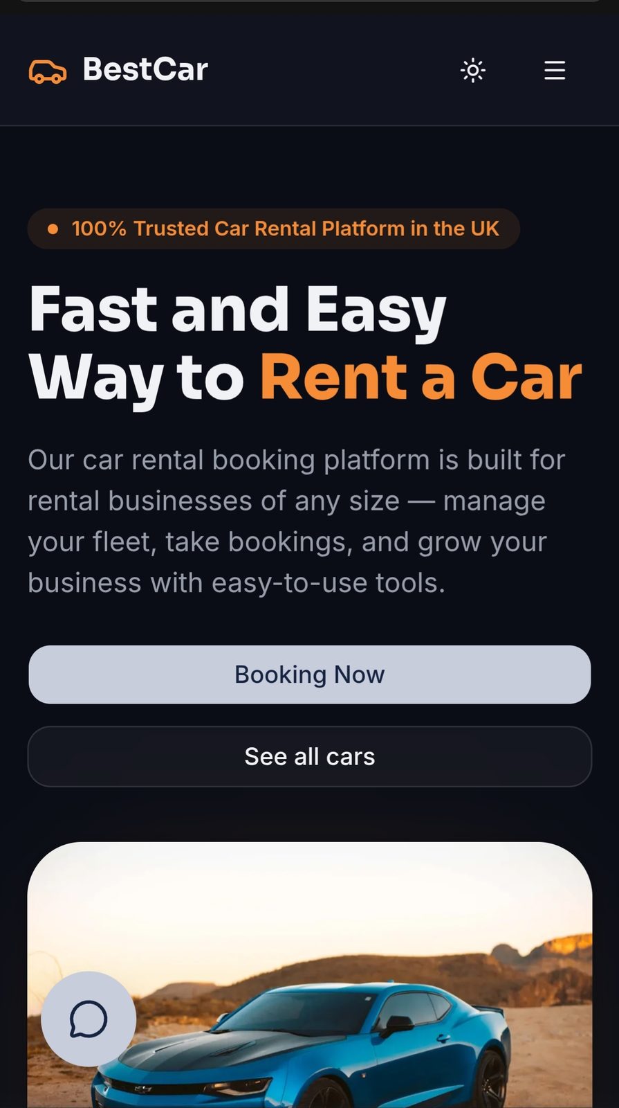 BestCar homepage on mobile